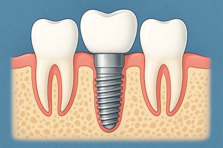 A modern infographic comparing dental tooth replacement options: dental implants, bridges, and dentures, with brief descriptions and pros and cons for each. No text on the image.