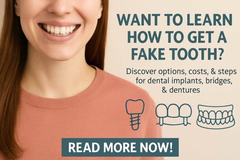 An illustration of a diverse group of people smiling, showcasing various teeth replacement options: dental implants, bridges, and dentures. The backdrop subtly features the text "Replace Missing Teeth".